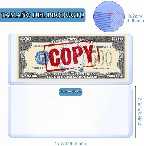 Vista 4 de Fundas transparentes de PVC para billetes de moneda – Funda protectora de billetes regular, 6.9 x 2.95 pulgadas (paquete de 100)