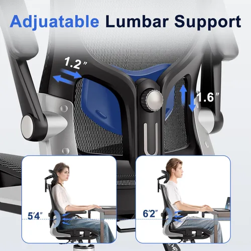 Vista 17 de marrap Silla de oficina ergonómica, silla de escritorio de malla con reposabrazos 3D, soporte lumbar ajustable y reposacabezas, función mecedora