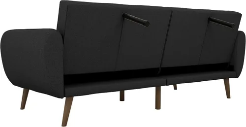 Vista 10 de Novogratz Brittany - Sofá cama tipo futón de 82 pulgadas de piel sintética, tapizado con respaldo copetudo, diseño moderno de mediados de siglo