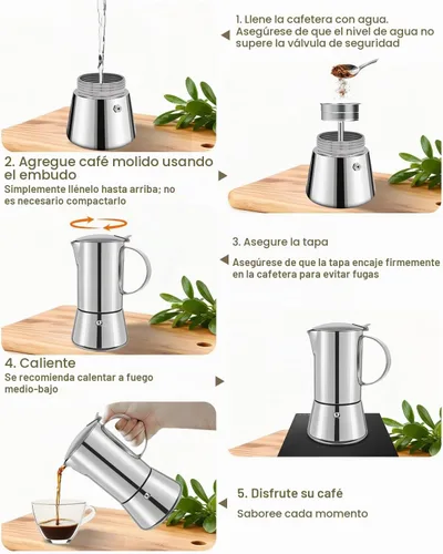 Vista 8 de Cafetera Express de acero inoxidable 304, 2 tazas Plateado (Classic Silver)