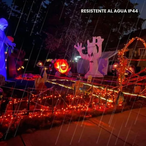 Vista 5 de TW SHINE Luces de Halloween, 200 LED 66 pies Luces de Halloween para Exteriores Enchufables con 8 Modos, Luz Impermeable para Exteriores Naranja