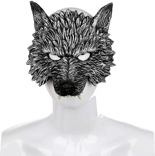 Vista 3 de Himine - Máscara de cabeza de lobo gris para Halloween