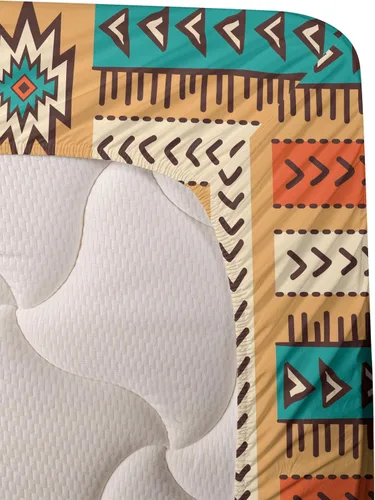 Vista 8 de Ambesonne Tribal Sheet Set, Secret Tribe Pattern in Bohemian Style, Fitted and Flat Sheet with Pillowcases Bedding Accent 4 Piece Set, Queen