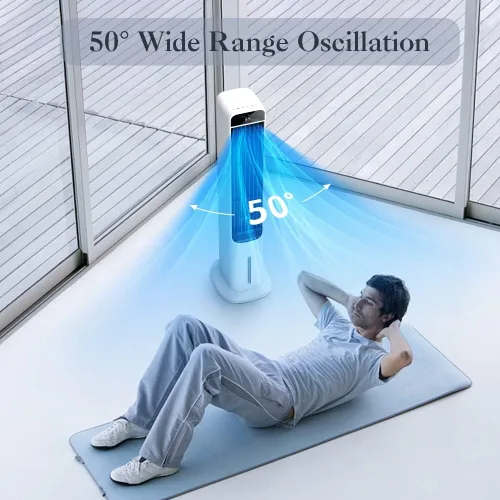 Vista 5 de Enfriador de aire evaporativo 2 en 1, ventilador portátil sin ventanas con control remoto, ventilador de refrigeración de aire con 4 paquetes
