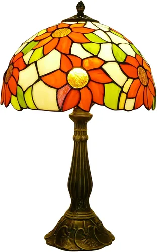 Vista 10 de Tiffany - Lámpara de mesa de 12 x 12 x 19 pulgadas, lámpara de mesa multicolor estilo flores, lámpara de vitral, mesita de noche, luz de escritorio