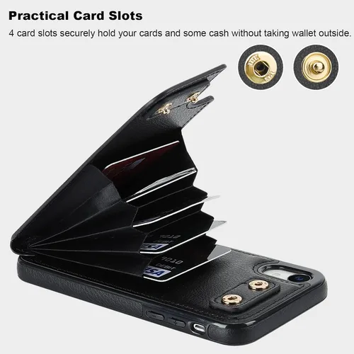 Vista 4 de Folosu Funda compatible con iPhone XR con soporte para tarjetas, rotación de 360°, soporte de anillo de dedo con función atril, bloqueo RFID, piel