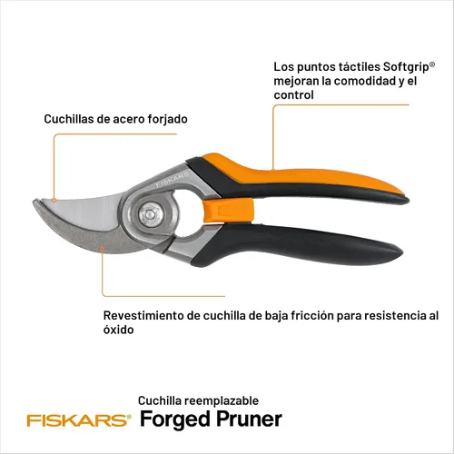 Vista 2 de Fiskars - Tijeras bypass de podar, podadora con capacidad de corte de 1 pulgada, con Softgrip, hoja de acero afilada y resistente al óxido que se