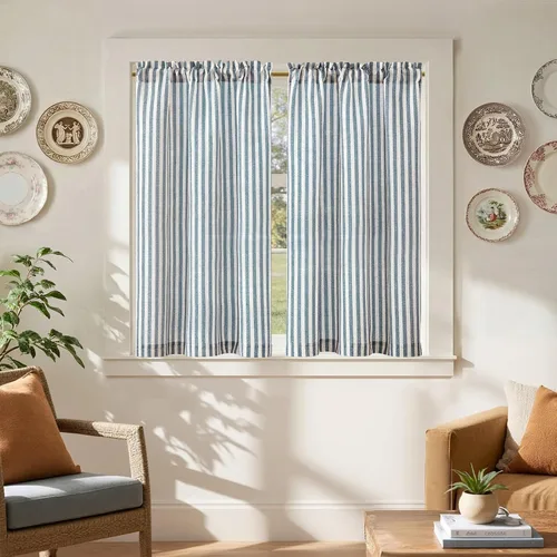 Vista 64 de Jinchan - Cortinas de lino a rayas para cocina, 24 pulgadas, beige, 2