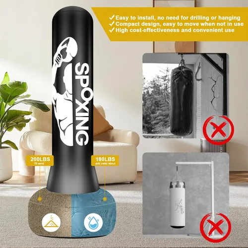 Vista 8 de Freestanding Punching Bag for Adult Teens, 70" Heavy Punching Bag with Boxing Gloves and Electric Air Pump for Beginners Kickboxing Training MMA