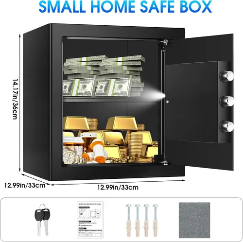 Vista 2 de Cajas de seguridad de 2.0 pies cúbicos para uso doméstico a prueba de fuego y agua, caja de seguridad de acero para el hogar con cerradura