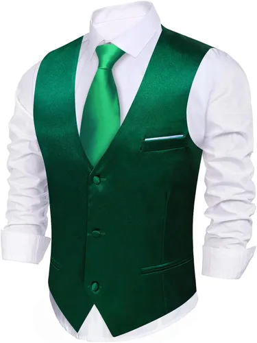 Vista 3 de Barry.Wang Chaleco formal para hombre, cuello en V, ajustado, casual, colores sólidos, chaleco para fiesta de boda