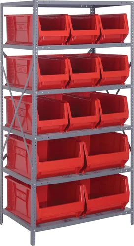Vista 137 de Quantum QSBU-245BK Heavy Duty Shelving Unit with (7) Shelves and (24) QUS245 Black Bins for Garage Warehouse Storage Distribution 400 lb Load