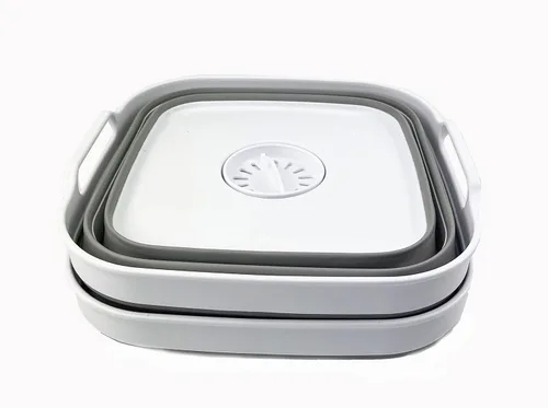 Vista 2 de SAMMART Tina de lavado de plástico plegable de 10 L (2.6 galones) con tapón de drenaje, bandeja plegable - Tina de lavado portátil / lavabo