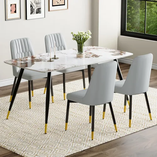 Vista 42 de Juego de 4 mesas de comedor negras para mesa de comedor de 4,50 pulgadas para 4, sillas de cocina de piedra sinterizada, fácil de montar, adecuado