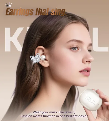 Vista 2 de Kinglucky - Auriculares inalámbricos Bluetooth 5.4 con clip de oreja abierta con micrófono, reproducción de 50 horas, llamadas ENC, impermeables