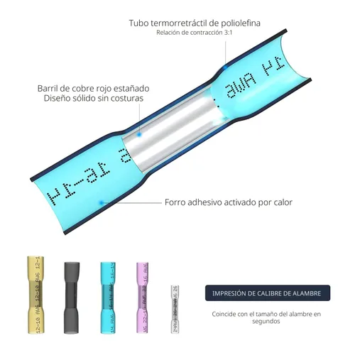 Vista 3 de 50 conectores de cable a tope termorretráctiles, 50 unidades de 14-12 AWG con aislamiento negro, impermeables, conectores de cable eléctrico