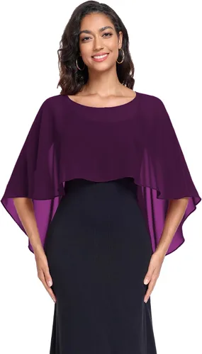 Vista 8 de Sheer Shawls and Wraps for Evening Dresses Chiffon Capes for Women Negro