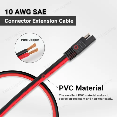 Vista 2 de TMH Cable de extensión de 10 AWG – 1 pie SAE a SAE de desconexión rápida, conector de mazo de cables de desconexión rápida, cable de extensión