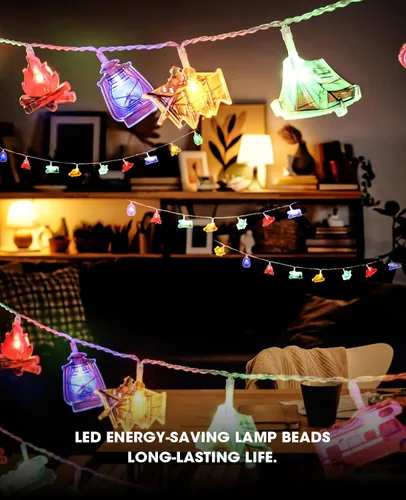 Vista 4 de AceList Guirnalda de 50 luces LED para campamento, funciona con pilas y USB, mini queroseno impermeable para exteriores, perfecta para decoraciones