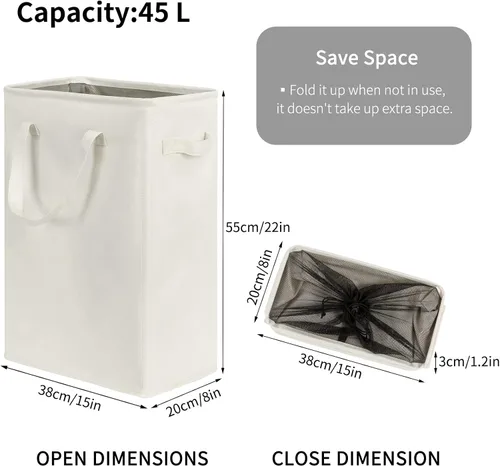 Vista 3 de Chrislley 45L - Cesta de lavandería delgada estrecha con asa, cesta de lavandería plegable para ropa sucia, organizador portátil, contenedores