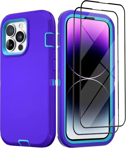 Vista 20 de Funda para iPhone 13 con 2 protectores de pantalla, resistente de grado militar, funda de cuerpo completo para hombres y mujeres (aguamarina + rosa)