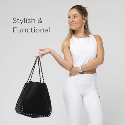 Vista 7 de POPUPS Bolso grande de neopreno para mujer - Bolso de mano de diseñador para todos los días, para el trabajo, la playa y viajes con bolsillos