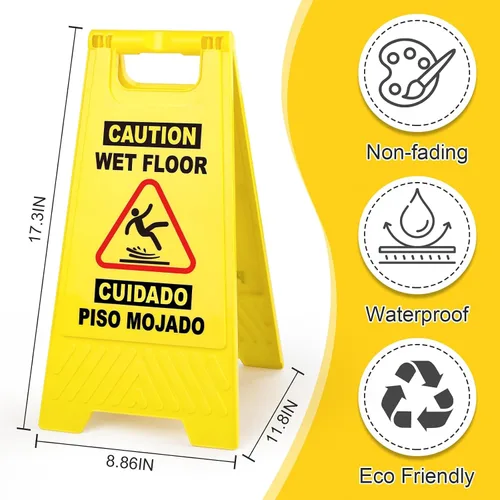 Vista 2 de XPCARE Paquete de 8 letreros de advertencia de precaución para piso, 17.5 pulgadas, color amarillo, señales de advertencia de seguridad para suelo