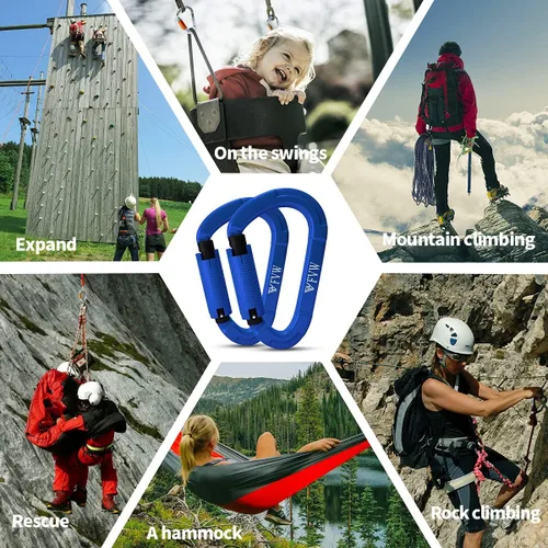 Vista 6 de Mosquetones de Escalada en Roca con Bloqueo Automático, Certificados UIAA Profesionales 25KN (5620 lbs) Mosquetones Resistentes para Rappel 10