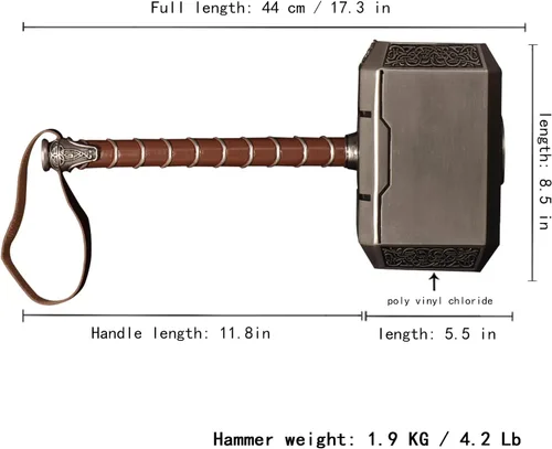 Vista 2 de Martillo de Thor con base Thor The Dark World Lightning Strike Hammer/Thanos - Martillo de doble hoja sin espada para Halloween y cosplay