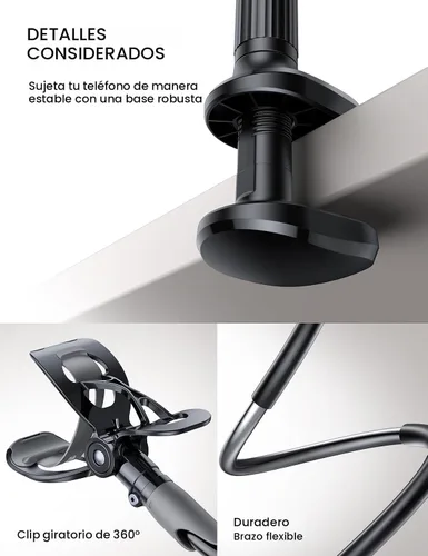 Vista 6 de Lamicall Soporte para teléfono con cuello de cisne para cama, clip de abrazadera de montaje para teléfono celular, brazo largo flexible, montaje