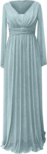 Vista 4 de Vestido bohemio para mujer, Brillante, Vestidos Fiesta cóctel, lentejuelas, fluido, largo, midi, cintura fruncida