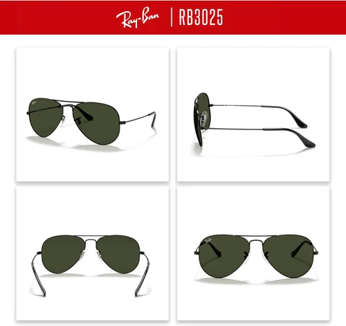 Vista 4 de Ray-Ban RB3025 - Lentes de sol de aviador de metal para hombre y mujer + paquete con kit de cuidado de gafas iWear de diseñador