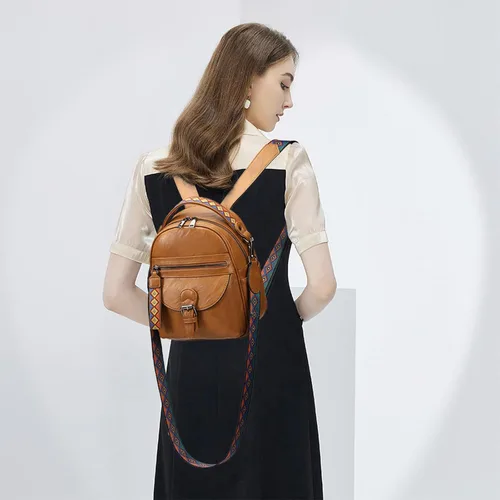 Vista 7 de KL928 Mochila pequeña para mujer, mochila de hombro a la moda, marrón (YELLOWISH BROWN), Mochilas Daypack