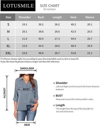 Vista 6 de Lotusmile Camisas de gasa con solapa y botones para mujer, para el trabajo, oficina, negocios, casual, blusa de gasa
