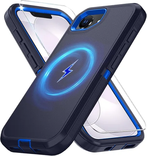 Vista 47 de Funda magnética para iPhone 13/iPhone 14 [compatible con Magsafe] [protector de pantalla de vidrio] [protección de grado militar de doble capa] Negro