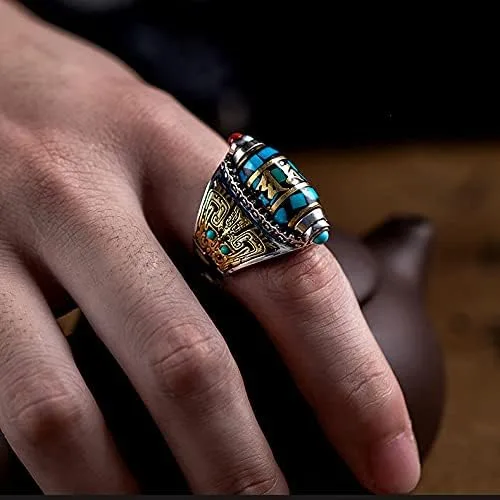 Vista 4 de DXWXY Anillos giratorios de plata de ley S925 para mujereshombres, budista, tibetano, anillo de oración tibetana, talla Pixiu Lucky God Beast, Om