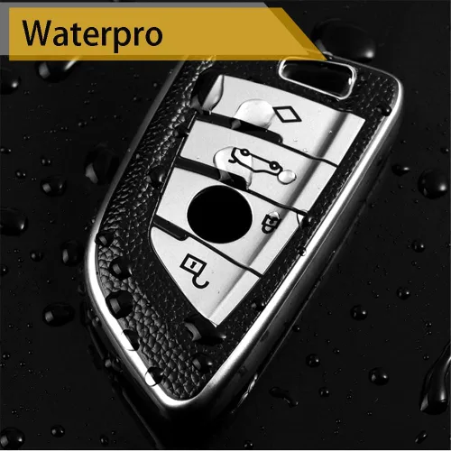 Vista 6 de para BMW Funda para Llavero con Cuerda Trenzada Metálica, Funda de TPU Suave con Superficie Granulada en Forma de Hoja Mejorada para Nueva Carcasa