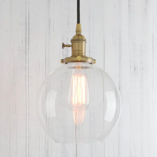 Vista 15 de PERMO Moderno accesorio de iluminación colgante con globo de vidrio transparente redondo de 5.9 pulgadas, pantalla soplada a mano, lámpara