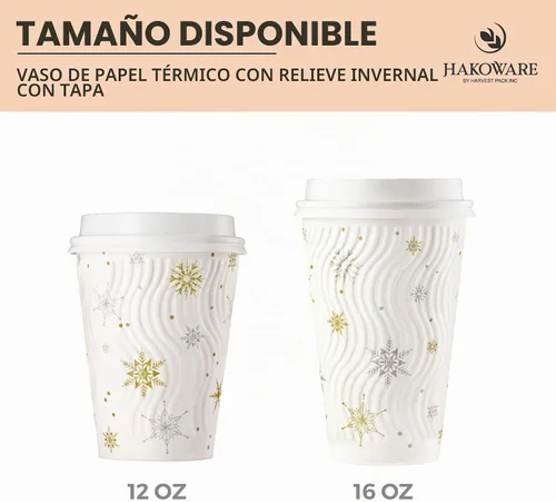 Vista 8 de Tazas de café desechables de Navidad de 12 oz con tapas Copo de nieve