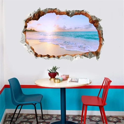 Vista 2 de Pegatinas de pared rota 3D removibles Sunny Beach Wall Sticker Sunset