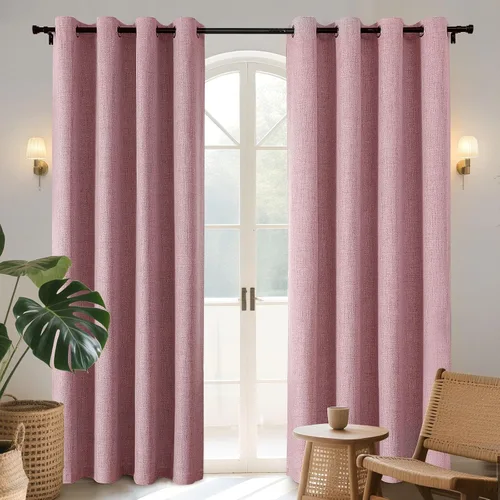 Vista 12 de Joydeco Cortinas opacas de 84 pulgadas de largo, 2 paneles burg, cortinas de oscurecimiento de habitación para dormitorio, cortinas térmicas Negro