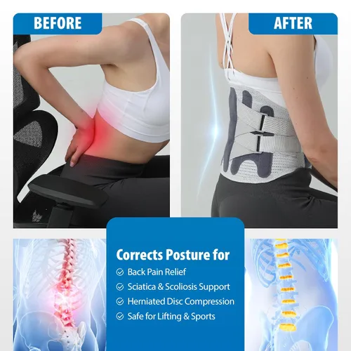 Vista 4 de Soporte de espalda para hombre, alivio del dolor de espalda baja, cinturón de apoyo lumbar con almohadilla transpirable, soporte de espalda