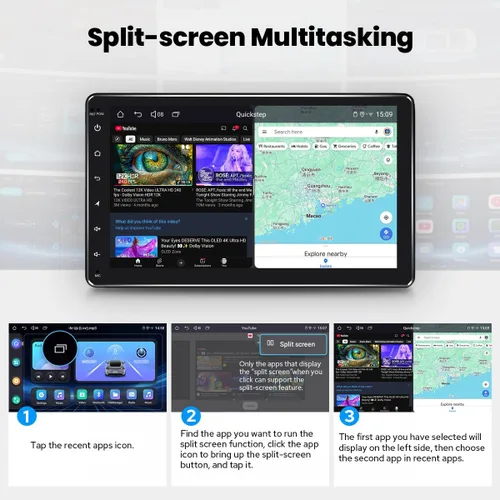 Vista 4 de JOYING Radio de coche doble DIN 9 pulgadas pantalla táctil estéreo Android 13 unidad principal 4GB+64GB con Android Auto/Carplay/Mirror