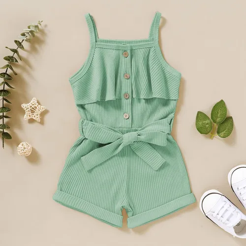 Vista 2 de Ropa de niña para bebé, ropa sin mangas, lindo halter mameluco de una sola pieza, conjunto de ropa de verano 1-5T