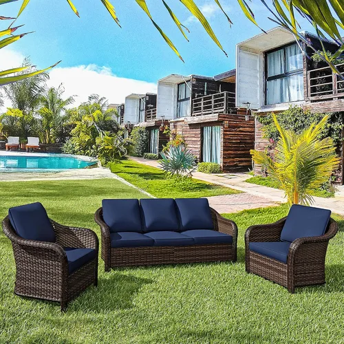 Vista 23 de Sofá de patio al aire libre de 2 plazas con mimbre de PE tejido a mano Beige