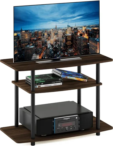 Vista 19 de Furinno Turn-N-Tube - Soporte para televisor de 3 niveles, centro de entretenimiento sin herramientas, consola de TV para televisores de hasta 32