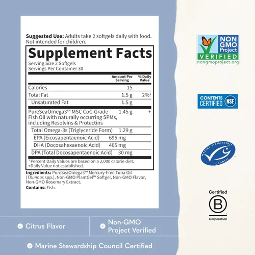 Vista 3 de Garden of Life Aceite de pescado omega avanzado formulado por el Dr. - Limón, 1,290 mg de EPA, DHA + DPA en forma de triglicéridos, suplemento Omega