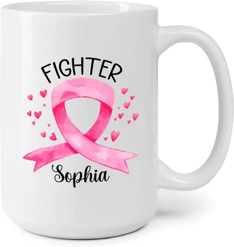 Vista 14 de Taza personalizada para sobrevivientes de cáncer, taza de cáncer de mama, taza de cinta rosa, regalo para sobreviviente de cáncer de mama, taza