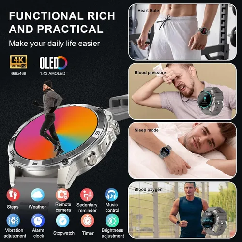 Vista 7 de Reloj inteligente con GPS para hombre, AMOLED de 1.43 pulgadas, resistente reloj militar inteligente para hacer/responder llamada, reloj deportivo