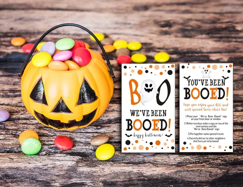 Vista 4 de Juego de fiesta de Halloween, suministros de Halloween, decoraciones, hemos sido abucheados, juegos de cartas de juego I've Been BOOED, 40 tarjetas